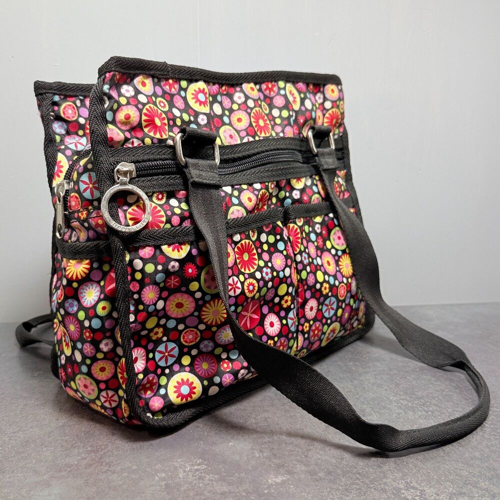 Street Lites Medium 9 Pocket Organizer Black Multicolor Floral Shoulder Bag - Picture 8 of 8